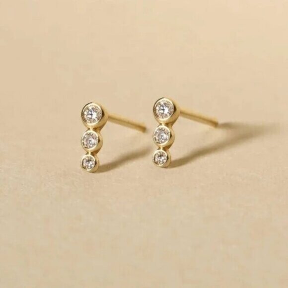 Stud Earring Climbers Cubic Zirconia Bezel 14K Gold Plated Hypoallergenic PRETTY - Picture 11 of 13